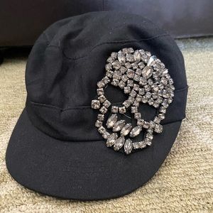 Super cute black rhinestone skull hat
